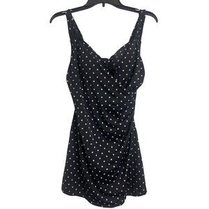 Isaac Mizrahi Bridge Hampton Polka Dot Wrap One Piece Swimsuit Size 6